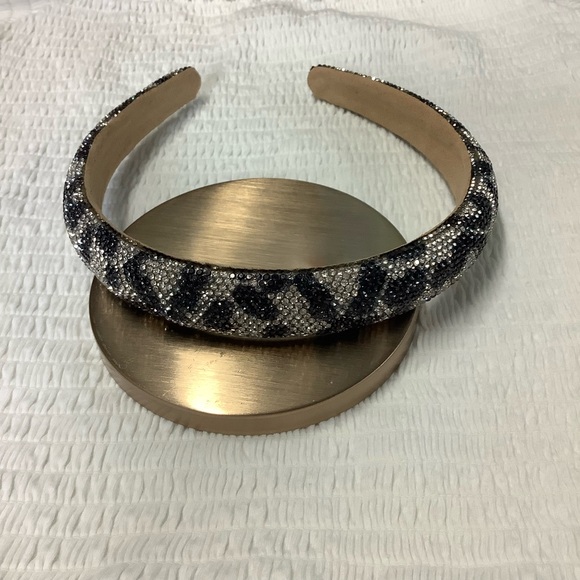 🌼 Hair Band Leopard Rhinestone Head Band Silver and Black NWOT Headband - Picture 2 of 3